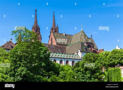 View of the Basel Minster Basel Minster (Basler Munster) cathedral from ...