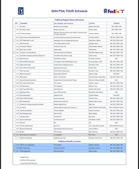 Pga Tour Schedule 2024 Printable - Judye Marcile