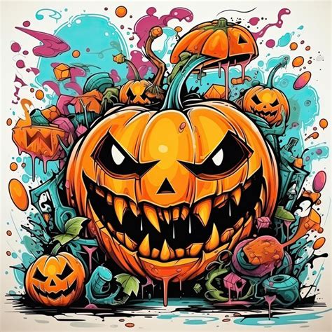 Premium AI Image | A drawing of a pumpkin with a scary face and a ...