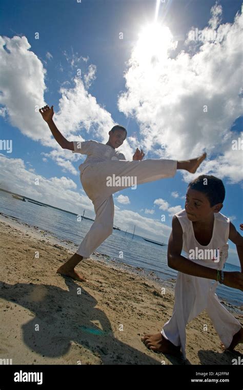 Capoeira, the Brazilian fight-dancing martial art, demonstrated on a ...