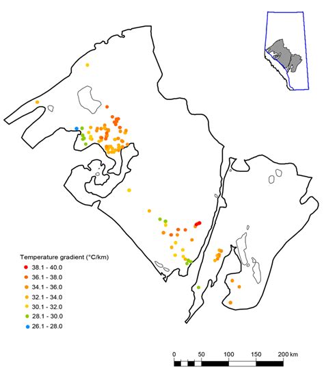 Map of the 114 temperature gradient data points used for modelling ...