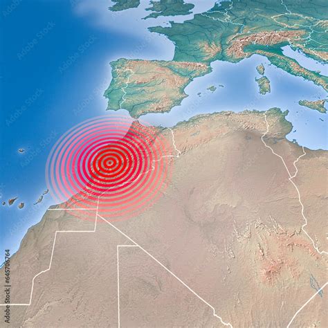 Earthquake map in Morocco, Atlas Mountains, shake, elements of this image are furnished by NASA ...