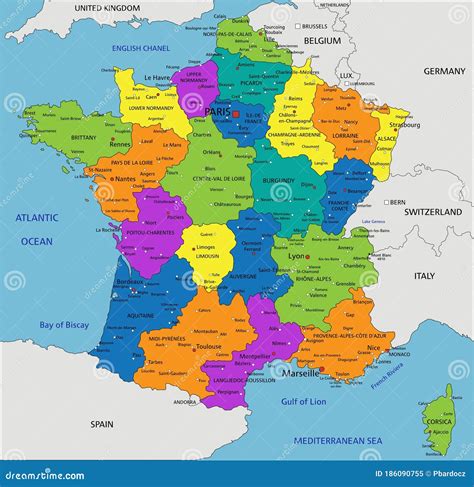 Colorful France Political Map with Clearly Labeled, Separated Layers. Stock Vector ...