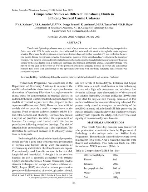 (PDF) Comparative Studies on Different Embalming Fluids in Ethically ...