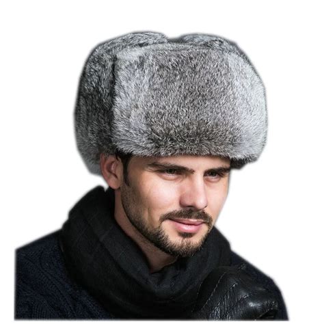 High Quality Mens 100% Real Rabbit Fur Winter Hats Lei Feng hat With Ear Flaps Warm Snow Caps ...