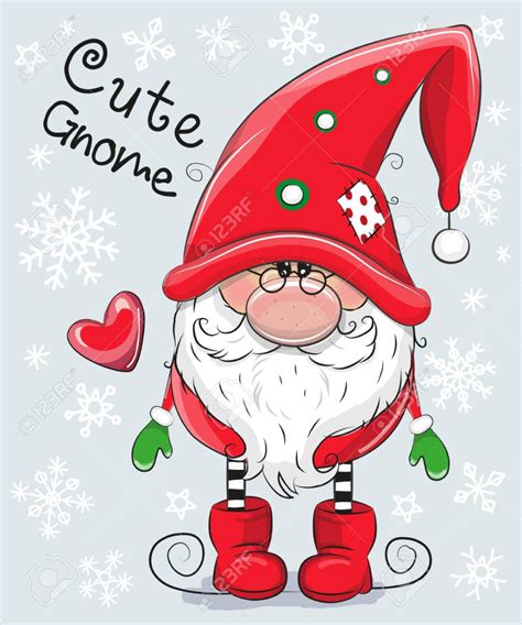 Greeting Christmas card Cute Cartoon Gnome on a blue background Stock ...