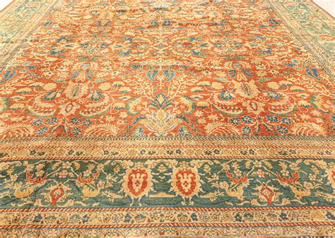 Authentic Indian Red, Blue Botanic Handmade Wool Rug , index: BB5282