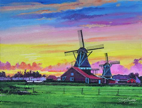 Dutch Windmills Painting by Bill Dunkley - Fine Art America