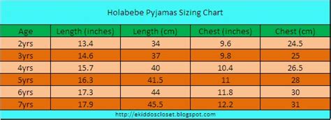 Ekiddoscloset: Measurement Chart