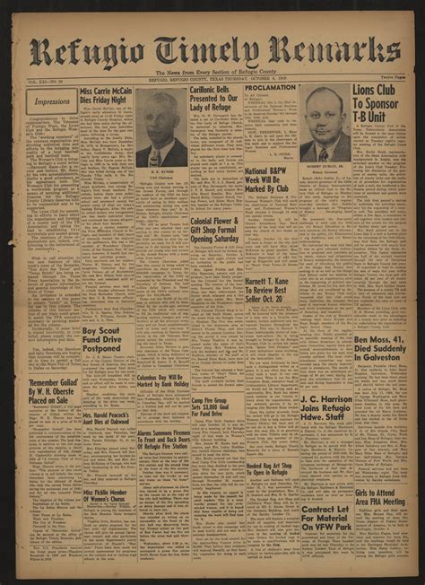 Refugio Timely Remarks (Refugio, Tex.), Vol. 21, No. 50, Ed. 1 Thursday, October 6, 1949 - The ...