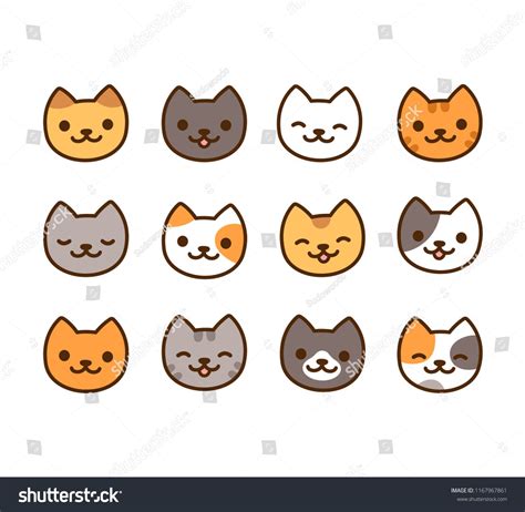 Cute cartoon kitties in Japanese kawaii style. Simple and minimal cat ...