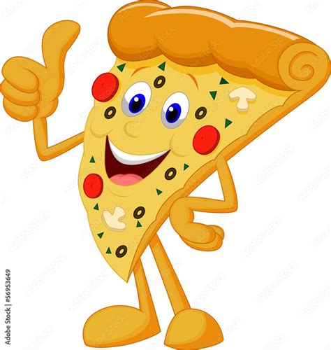 Happy pizza cartoon with thumb up Stock Vector | Adobe Stock