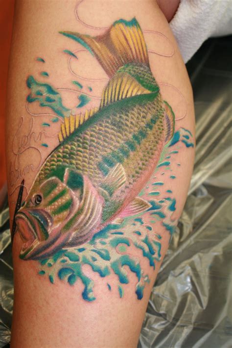 Photo realism of small mouth bass on calf done by Jason Harless @ DC ...