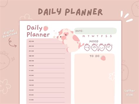 Cute Hourly Daily Planner Printable Stationery Instant Download A4 ...