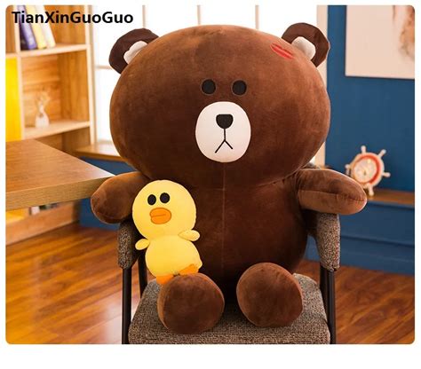 large 70cm dark brown teddy bear taking little duck plush toy very soft cotton bear doll throw ...