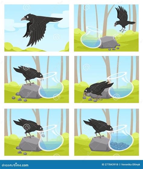 Thirsty Crow. Tale of Smart Black Crow and Jug of Water Stock Vector - Illustration of thirsty ...