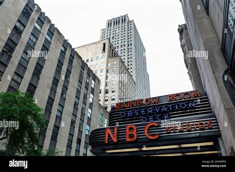 New York City, USA - August 3, 2018: Sign of the NBC Studios headquarters in the 30 Rockefeller ...