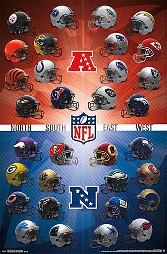 NFL Football Logos Official Wall Poster (All 32 Team Helmets) - Costacos Sports | Football ...