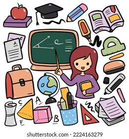 Hand Drawn Cartoon Teacher School Supplies Stock Illustration 2224163279 | Shutterstock