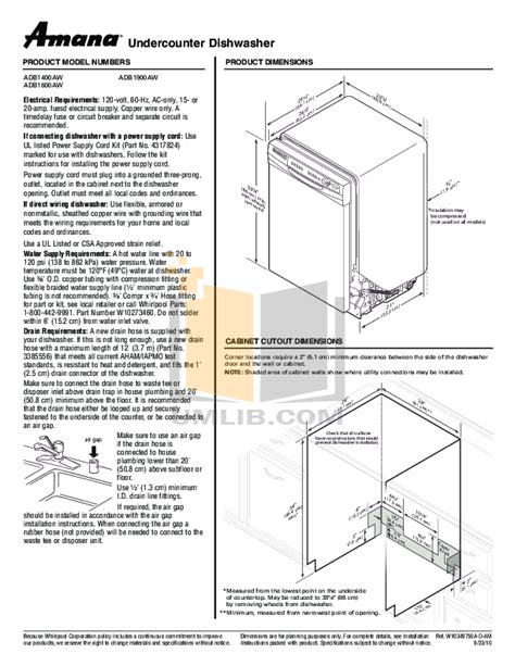 Download free pdf for Amana ADB1600AW Dishwasher manual