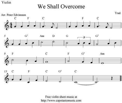 We Shall Overcome, free violin sheet music notes