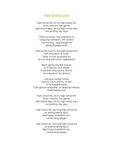 High School Lyrics | PDF