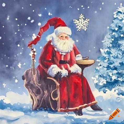 Watercolor christmas card with soviet style father frost on Craiyon
