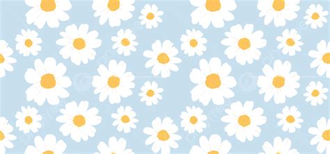 Hand Drawn Daisies Flower Seamless Pattern Illustration Background ...