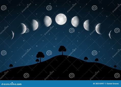 Moon Phases - Night Landscape Stock Vector - Illustration of black ...