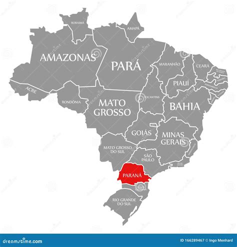 Parana Red Highlighted in Map of Brazil Stock Illustration - Illustration of administrative ...