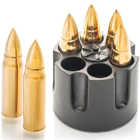 Whiskey Stones Bullets with Base - Gold XL Whiskey Ice Cubes Reusable - Cool Gifts for Men - Set ...