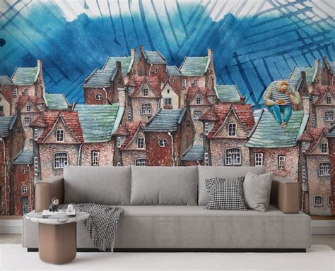 Painted Cottages Wallpaper Mural | Silk Interiors Wallpaper Australia