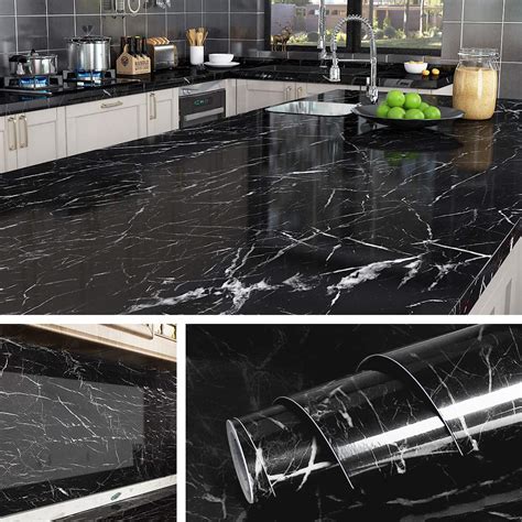 Buy Livelynine 5M X 90 cm Wide Black Marble Vinyl Wrap for Kitchen Worktop Covering Vinyl Self ...