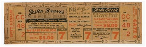 1948 Boston Braves World Series Full Ticket