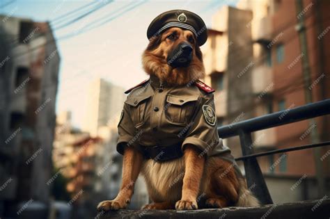 Premium Photo | A dog wearing a military uniform sits on a railing.