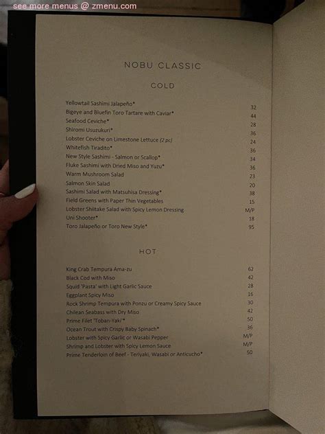 Menu at Nobu Palo Alto restaurant, Palo Alto, 180 Hamilton Ave