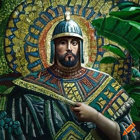 Hagia sophia byzantine soldier mosaic in lush jungle on Craiyon