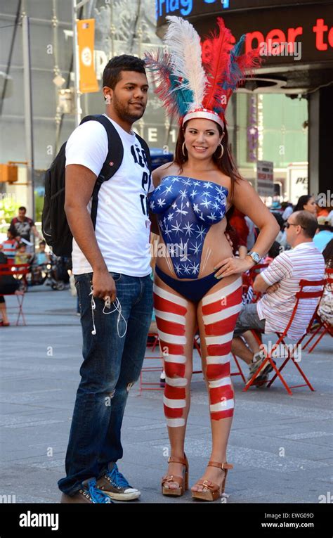 stars and stripes body painted women times square new york usa Stock ...