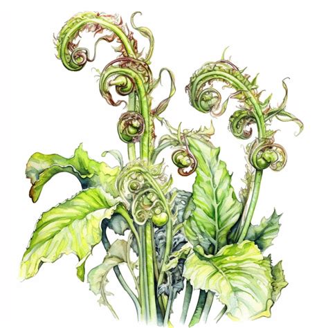 Premium AI Image | A drawing of a fern plant with the leaves curled up.