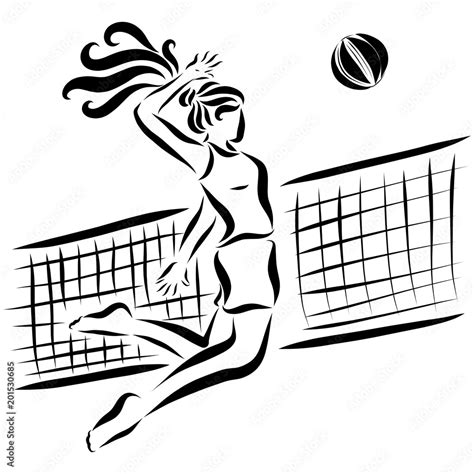 Sports girl throws the ball through a volleyball net Stock Illustration | Adobe Stock