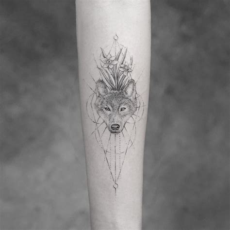 Wolf tattoo. Fine line tattoos are little accessories to your skin and Mr. K is a king in the ...