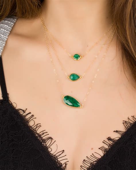 Gold Emerald Necklace • Birthstone Necklace