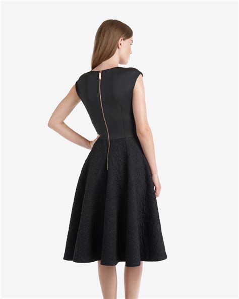 Ted baker Jacquard Midi Dress in Black | Lyst