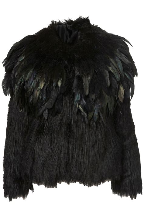 Premium hiplength shaggy faux fur coat with a large feather collar ...