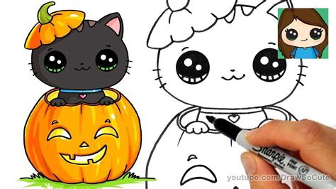 how to draw so cute halloween kitten with pumpkin – EntertainmentMesh