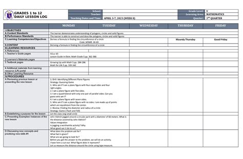 DLL Mathematics 5 Q3 W8 - ppt - GRADES 1 to 12 DAILY LESSON LOG School: Grade Level: V Teacher ...