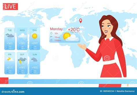 Tv Weather Forecast Report Vector Illustration, Cartoon Flat Attractive ...