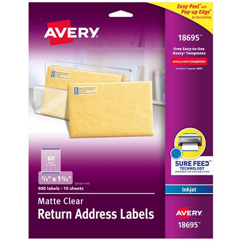 Avery Matte Clear Return Address Labels, Sure Feed Technology, Inkjet, 2/3" x 1-3/4", 600 Labels ...