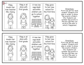 Ruby Bridges {Timeline} for Kindergarten and First Grade Social Studies