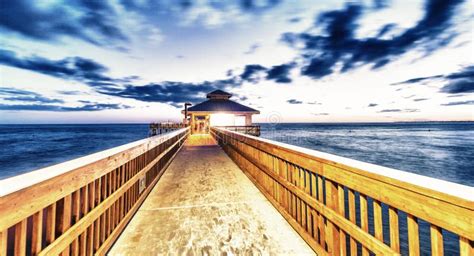 Night View of Fort Myers Pier, Florida Stock Image - Image of vacation ...